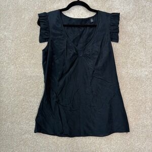 KARL LAGERFELD Blouse Women's Large Black Silk Blend Ruffle Sleeve Chic Designer